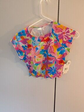 Citrus Bright Floral Short Sleeve Crop Top - Pink Multi